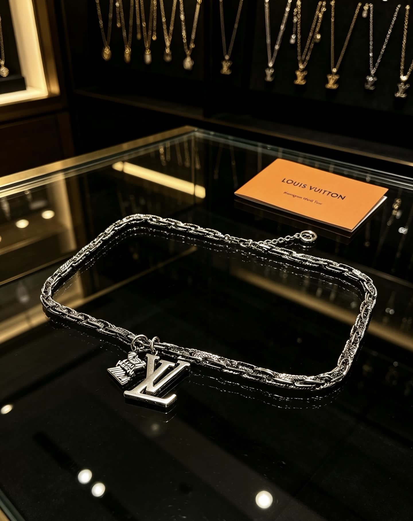 Louis Vuitton Silver Chain Necklace with LV Charms
